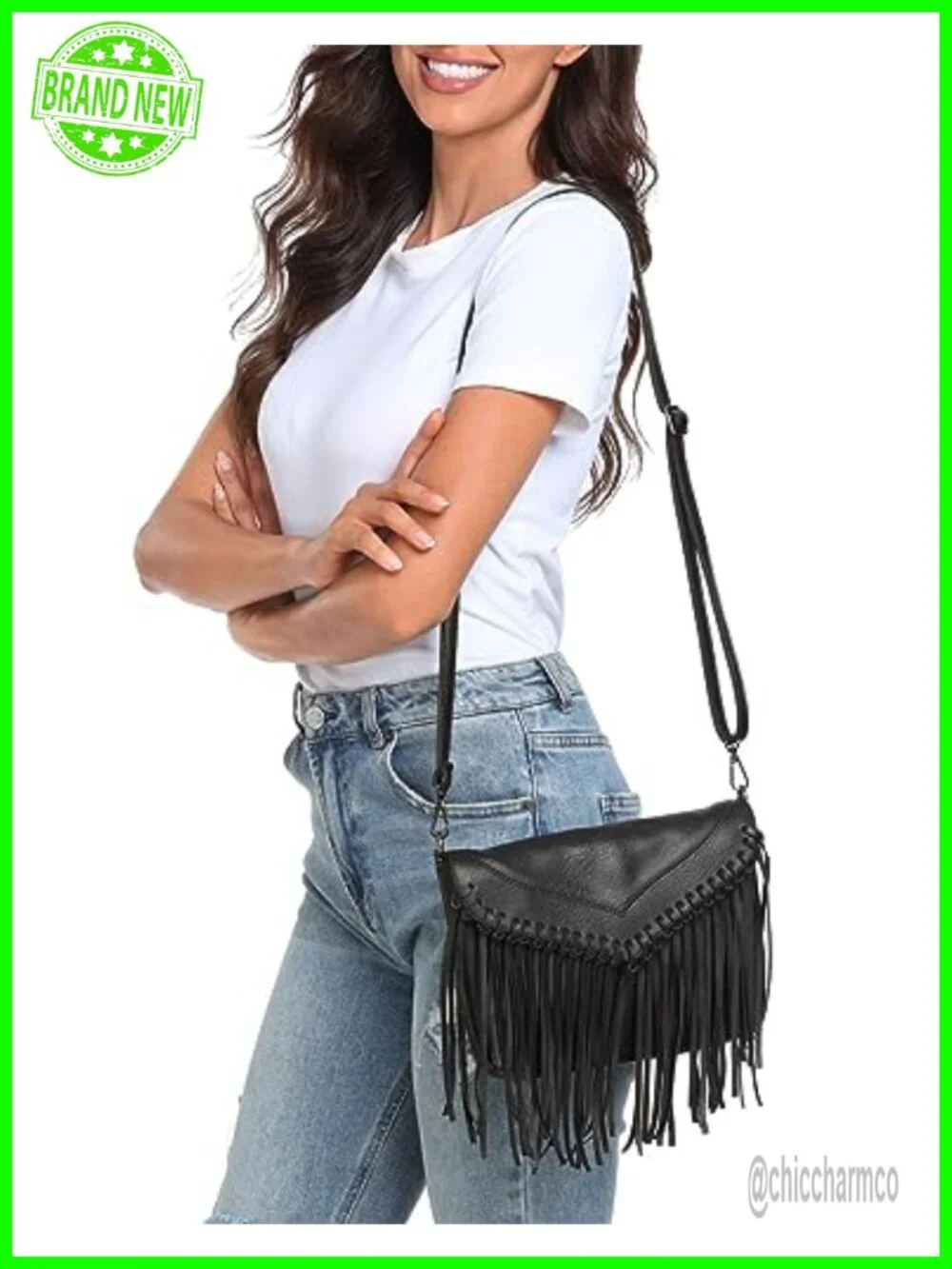 Vintage Fringe Crossbody Purse Faux Leather Envelope Flap Bag